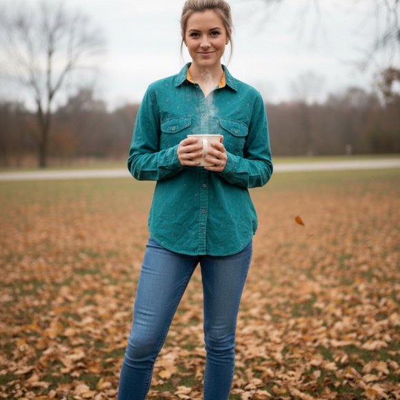 Vintage Sudden Impact Teal Button Down Shirt Women’s Small 100% Cotton - Picture 2 of 7